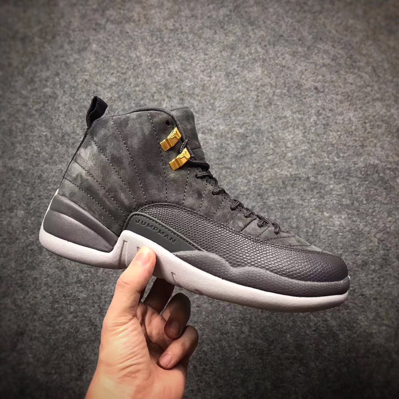 2017 Jordan 12 Dark Grey Gold Shoes